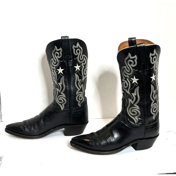 Lucchese 1883 Pointed Toe Black Leather Star Embroidered Boots Men\'s 8.5B main image 7